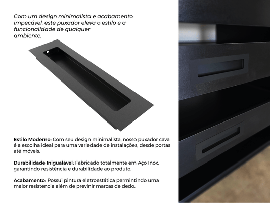 Puxador Concha/Cava 20cm Em Aço Inox Cor Preto Fosco (2un)