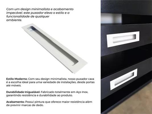 Puxador Concha/Cava 30cm Em Aço Inox Cor Branco Pérola (2un)