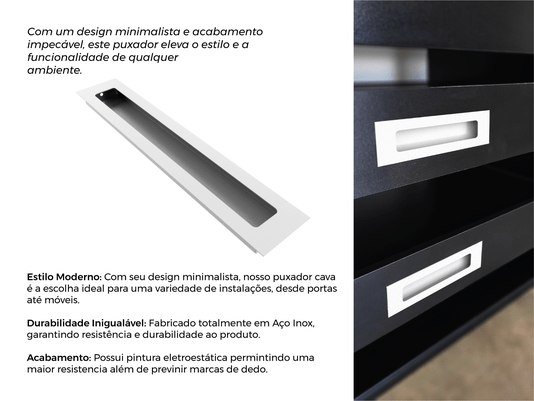 Puxador Concha/Cava 30cm Em Aço Inox Cor Branco Fosco (2un)