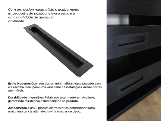 Puxador Concha/Cava 30cm Em Aço Inox Cor Preto Fosco (2un)
