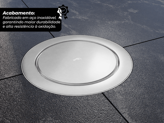 Ralo Redondo Embutido Click Inteligente Em Aço Inox Polido 15cm