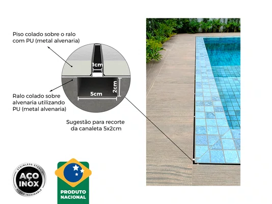 Ralos Grelha De Canto Para Borda Piscina 50x12 Cm Em Aço Inox