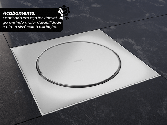 Ralo Quadrado Embutido Click Inteligente Em Aço Inox Polido 15x15cm