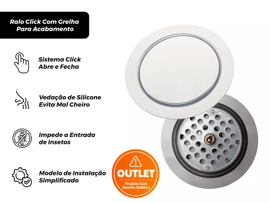 Ralo Redondo Embutido Click Inteligente Em Aço Inox Polido 15cm (Outlet)