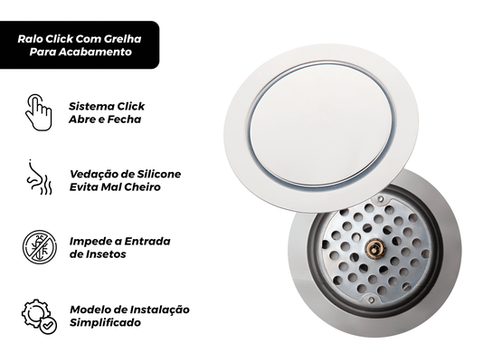 Ralo Redondo Embutido Click Inteligente Em Aço Inox Polido 15cm
