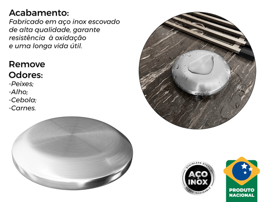 Sabonete Anti-Odor Em Aço Inox Escovado 7,7cm | Elimina Cheiros de Alho, Cebola e Peixe