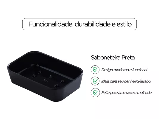 Saboneteira de Bancada Preta em Plástico para Banheiro e Lavabo