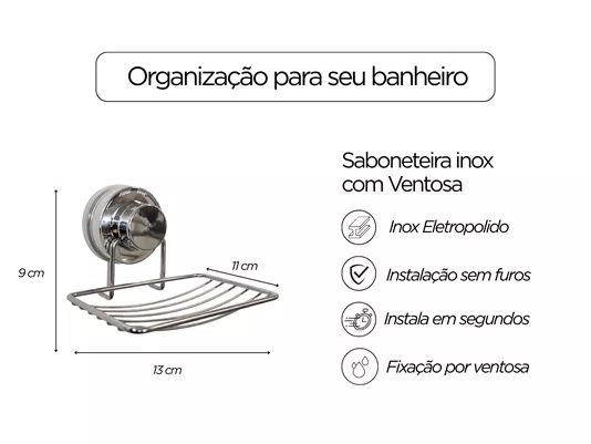 Saboneteira Inox Com Ventosa Para Banheiro Lavabo Área De Serviço