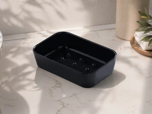 Saboneteira de Bancada Preta em Plástico para Banheiro e Lavabo