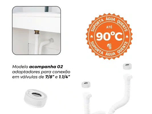 Sifão Sanfonado Universal Branco Duplo Longo 86cm para Cuba Dupla e Escorredor