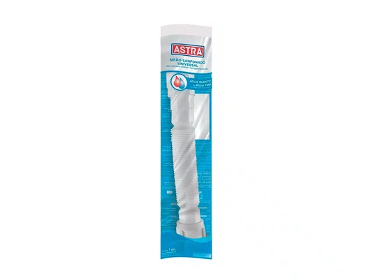 Sifão Universal Curto 61cm Ajustável Branco Para Pia Cuba e Lavatório