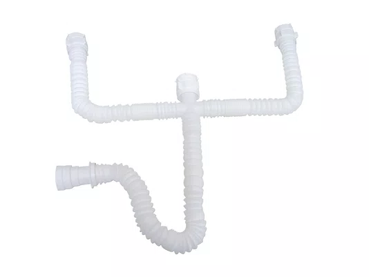 Sifão Triplo Sanfonado 58CM Universal Branco Para Cuba Dupla Com Escorredor Embutido