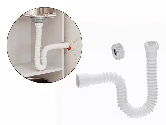 Sifão Sanfonado Universal Super de 59 a 157cm de Comprimento Branco Flexível Para Pia Lavatório e Cuba