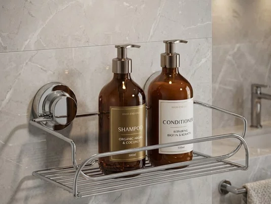 Prateleira Porta Shampoo Inox com Ventosa Dupla Para Banheiro