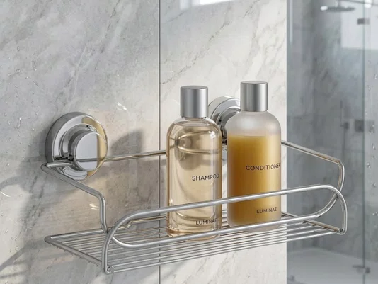 Prateleira Porta Shampoo Inox com Ventosa Dupla Para Banheiro
