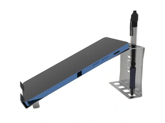 Suporte Para Celular/Tablet Com Porta Caneta Em Aço Inox Escovado