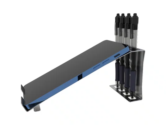 Suporte Para Celular/Tablet Com Porta Caneta Em Aço Inox Escovado