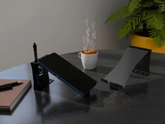 Suporte Para Celular/Tablet Com Porta Caneta Preto Fosco
