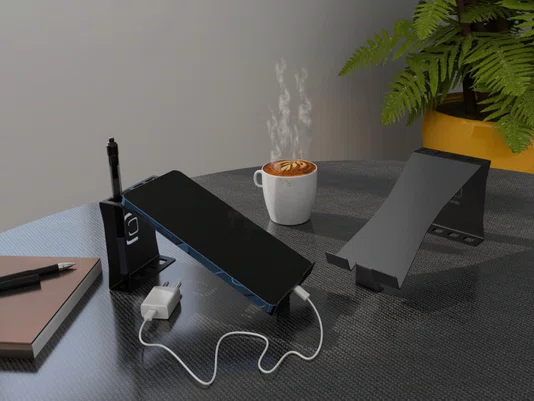 Suporte Para Celular/Tablet Com Porta Caneta Preto Fosco
