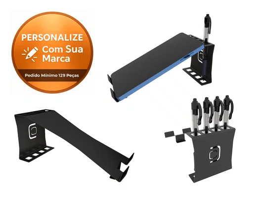 Suporte Para Celular/Tablet Com Porta Caneta Preto Fosco