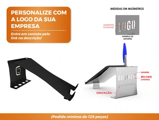 Suporte Para Celular/Tablet Com Porta Caneta Preto Fosco