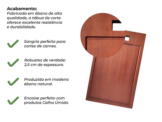 Tábua Para Churrasco e Cuba Platino Madeira Nobre Ébano 39,6x25cm