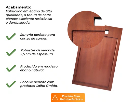Tábua Para Cuba Platina Exclusive Gourmet Madeira Ébano 39,6x25cm Maciça (Outlet)