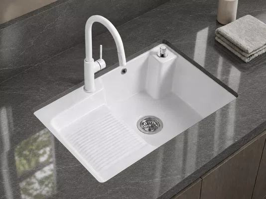 Tanque Cerâmico para Lavanderia com Torneira Extensível Branco 71x48cm