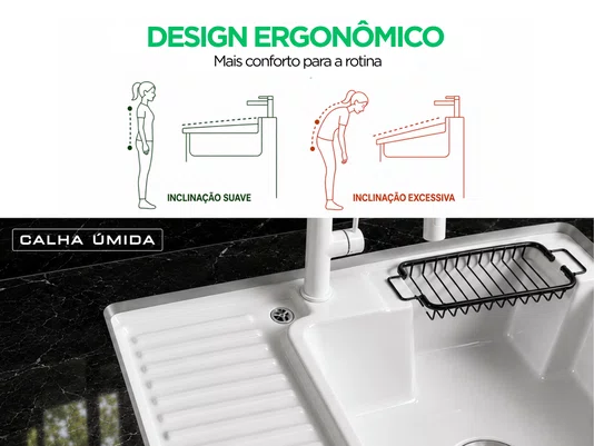 Tanque para Lavanderia em Cerâmica Branco 56x46cm com Torneira Extensível e Acessório