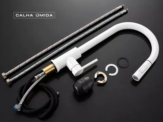 Tanque para Lavanderia em Cerâmica Branco 56x46cm com Torneira Extensível e Acessório