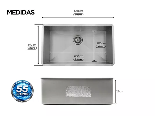 Tanque de Embutir Inox 55 Litros Pro para Lavanderia 60x40cm