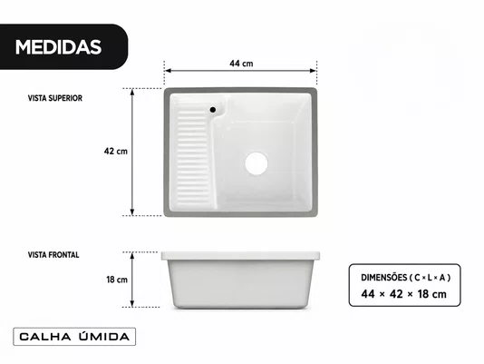 Tanque para Lavanderia em Cerâmica Branco com Torneira Extensível 44x42cm