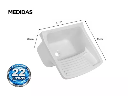 Tanque Plástico 22 Litros com Sifão para Lavanderia 55x47 cm