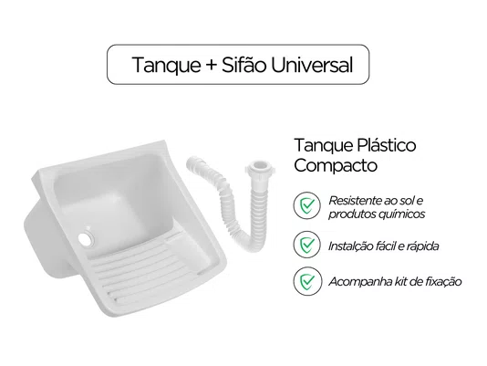 Tanque Plástico 22 Litros com Sifão para Lavanderia 55x47 cm