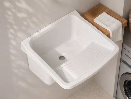 Tanque Plástico Branco 34 Litros para Lavanderia 55x47cm