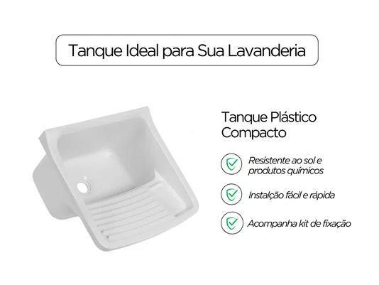 Tanque Plástico Branco 34 Litros para Lavanderia 55x47cm