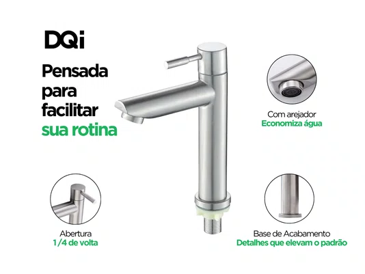 Torneira Basic Mobi Inox Para Banheiro e Lavabo de Bancada