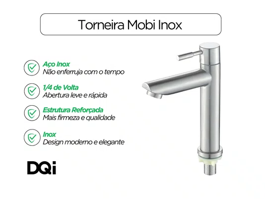 Torneira Basic Mobi Inox Para Banheiro e Lavabo de Bancada