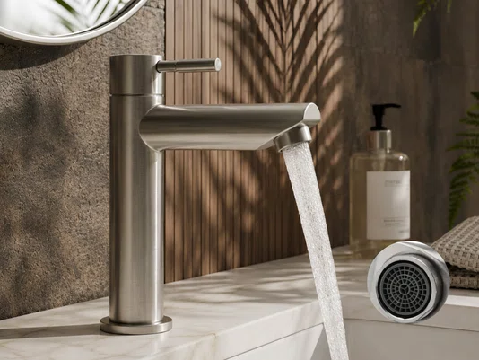 Torneira de Bancada Em Aço Inox Escovado Para Lavabo Banheiro 1/4 de Volta