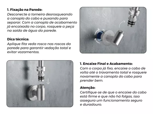 Torneira Basic De Parede Com Bica Alta Para Banheiro e Lavanderia 1/4 De Volta