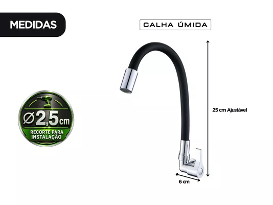 Torneira DQI de Parede Com Bica Flexível e Arejador Para Cozinha Área de Serviço Lavabo