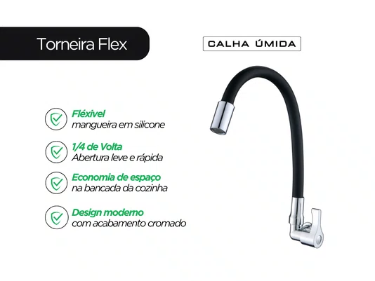 Torneira DQI de Parede Com Bica Flexível e Arejador Para Cozinha Área de Serviço Lavabo