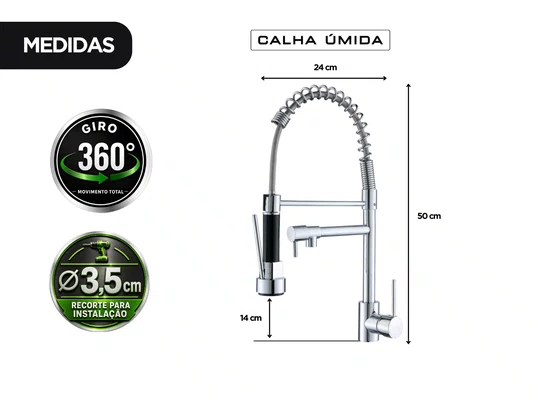 Torneira Gourmet Spring Flex Para Cozinha Cromada Monocomando