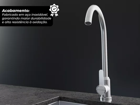 Torneira Monocomando Essence Em Aço Inox Escovado Com Bica Giratória e Arejador