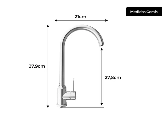 Torneira Monocomando Essence Em Aço Inox Escovado Com Bica Giratória e Arejador