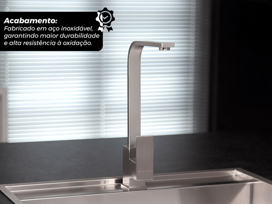 Torneira Monocomando Exclusive Em Aço Inox Escovado Bica Giratória e Arejador