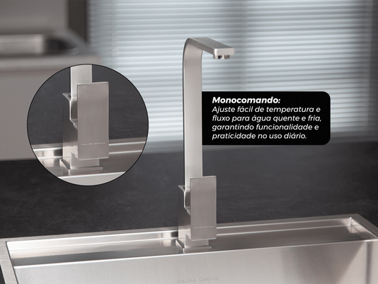 Torneira Monocomando Exclusive Em Aço Inox Escovado Bica Giratória e Arejador