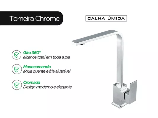 Torneira Monocomando Chrome Cromada Para Cozinha Slim DQI