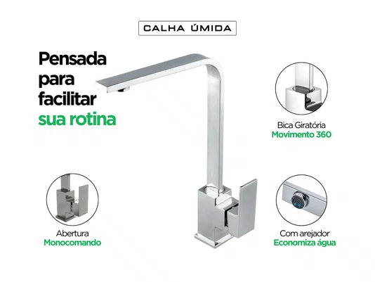 Torneira Monocomando Chrome Cromada Para Cozinha Slim DQI