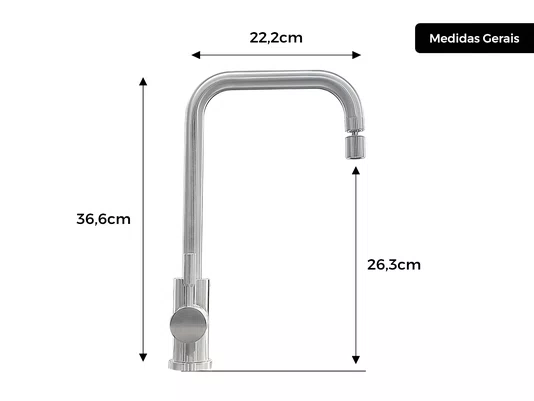 Torneira Monocomando Kitchen Pro em Aço Inox Escovado Com Bico Articulado e Arejador